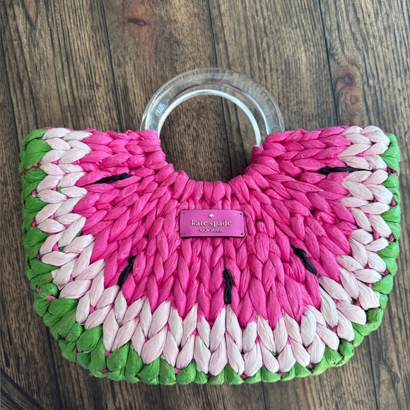 NWT Kate Spade Watermelon Woven Straw Small Tote Picnic Perfect Pink Multi - Picture 5 of 16